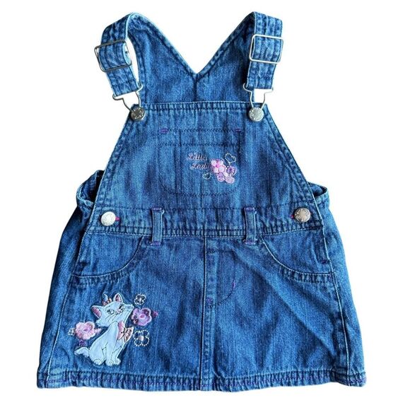 Disney Baby Aristocats 90’s Embroidery Denim Overalls Dress 6-9 Months - Picture 1 of 7